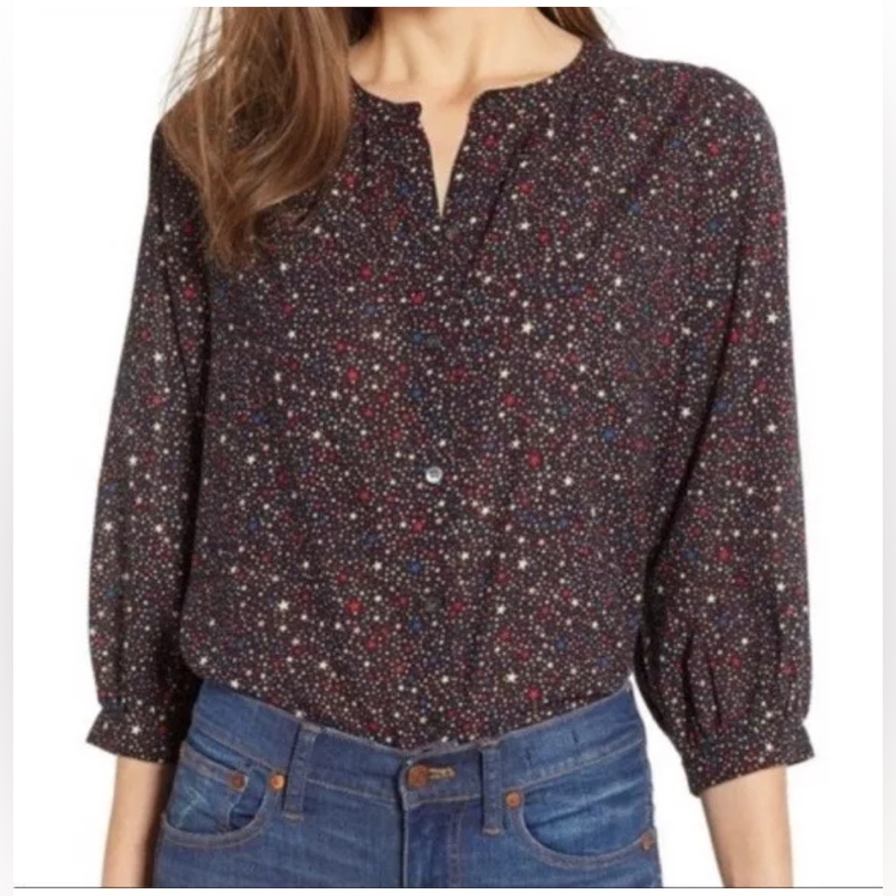 Madewell Women Starry Night Peasant Blouse Top Multicolor Balloon Sleeve Size 3x